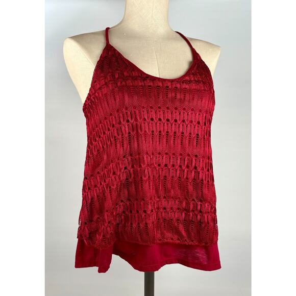 VTG Y2K Lace Cherry Red Cami Top Size SMALL Coquette Camisole Tank 90s Grunge - Picture 3 of 11